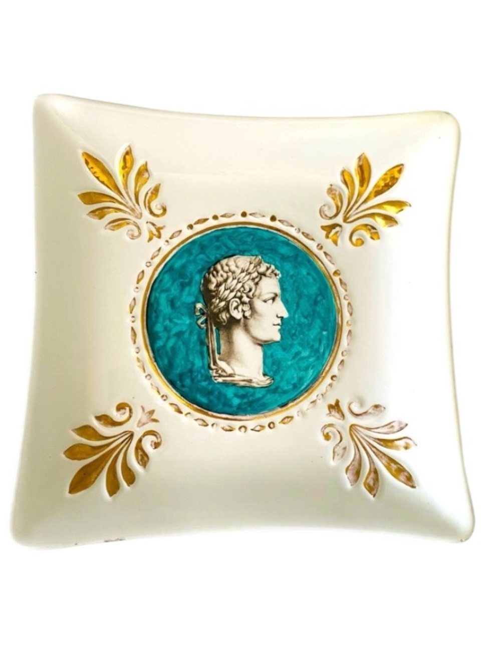 VINTAGE TRINKET ASHTRAY ITALIAN RENAISSANCE CAMEO CERAMIC UGO ZACCAGNINI 1940’s
